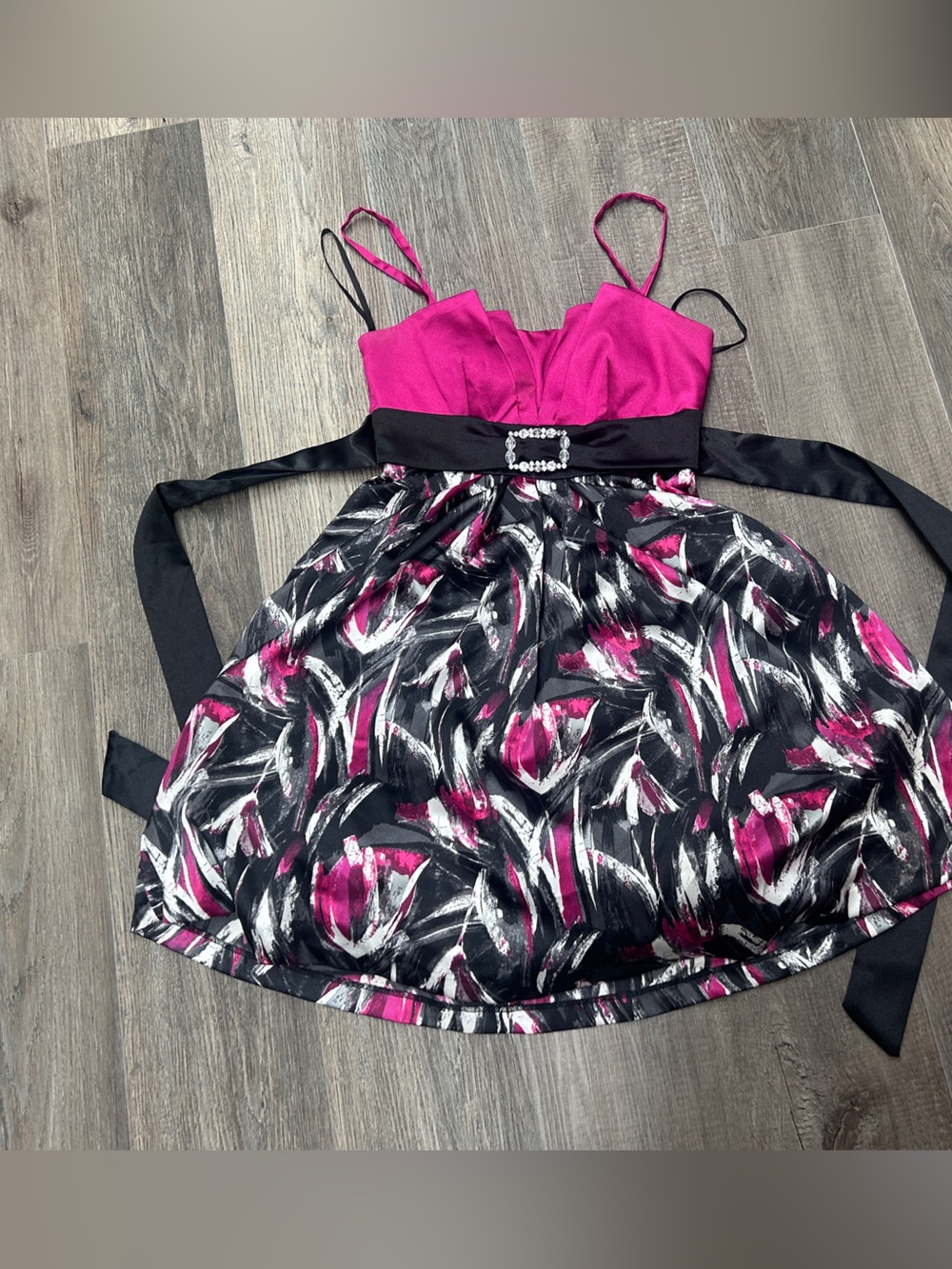 I.N. San Francisco Fuchsia and Black Satin-Accent Dress